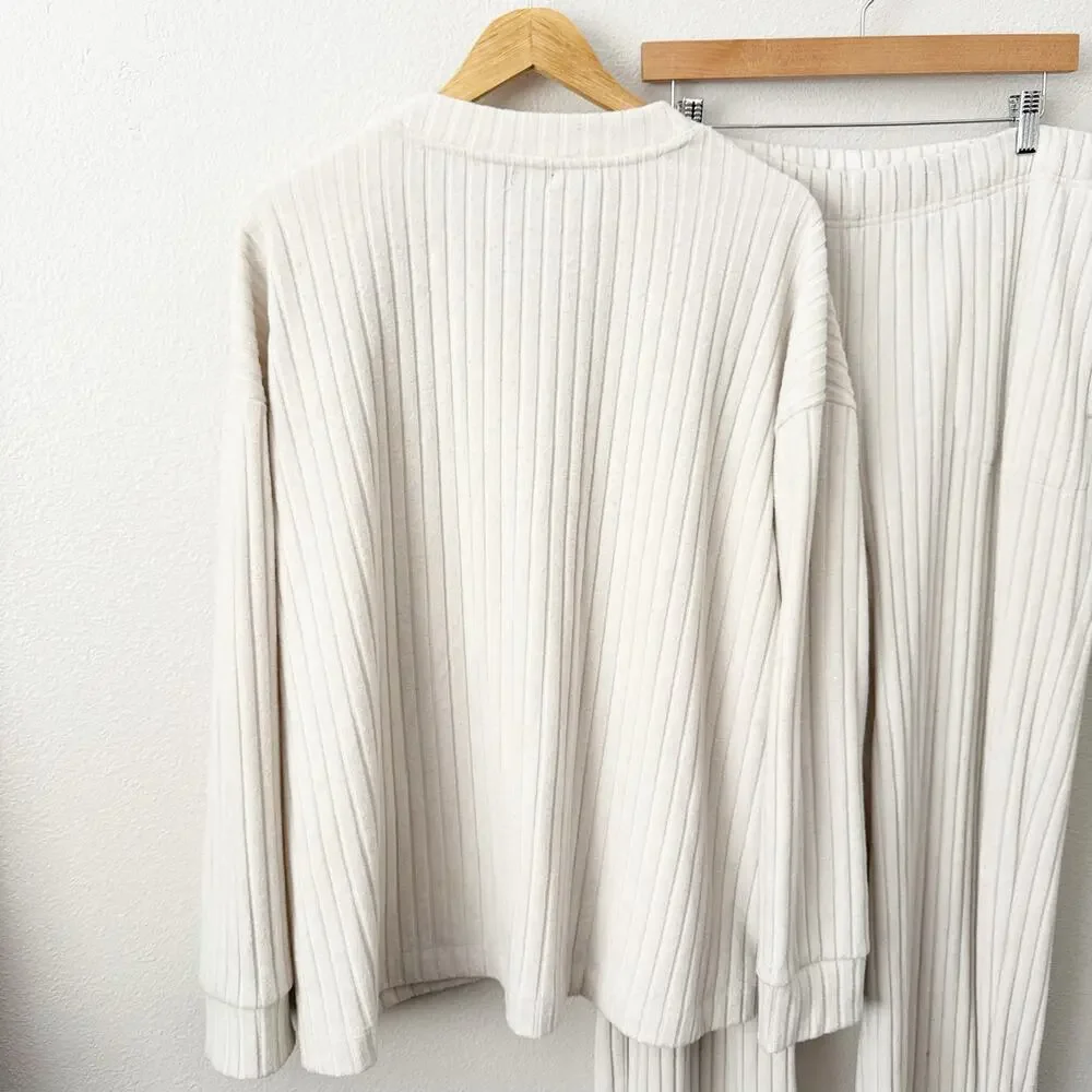 GAP BODY | Cozy Rib PJ Cardigan Top + Pants Bottoms Lounge Wide Ribbed | XL - Picture 5 of 13